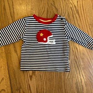 Bella Bliss. Striped Navy and White Kids Shirt with Red Helmet Design